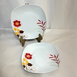 Calabasas CORSICA HOME Salad Plate 8" Square Floral Porcelain White Lot of 2